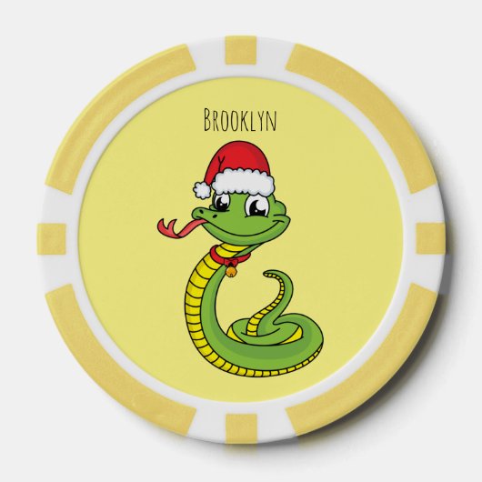 Cute green snake with santa hat cartoon pokerchips (Vorderseite)