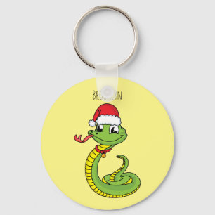 Cute green snake with santa hat cartoon schlüsselanhänger