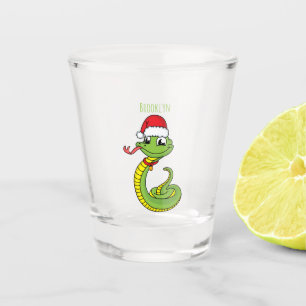 Cute green snake with santa hat cartoon schnapsglas