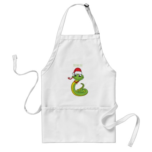 Cute green snake with santa hat cartoon schürze (Vorne)