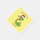 Cute green snake with santa hat cartoon serviette (Ecke)
