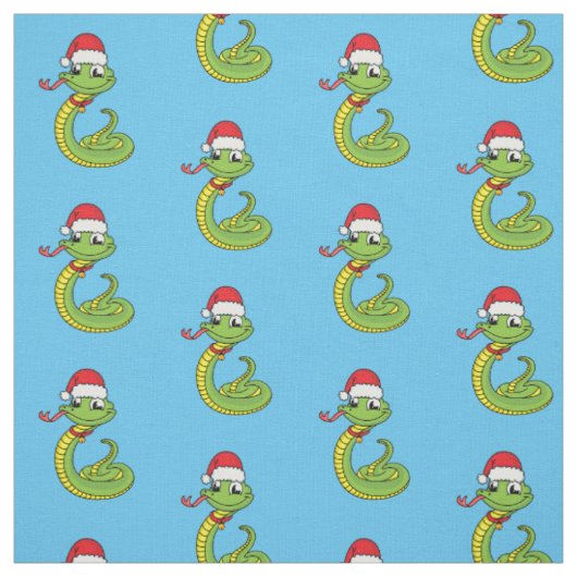 Cute green snake with santa hat cartoon stoff (Muster)