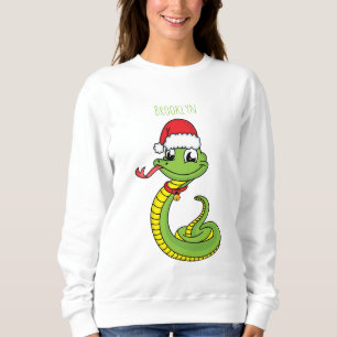 Cute green snake with santa hat cartoon sweatshirt
