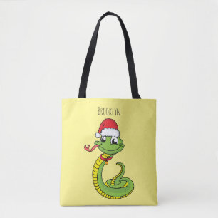 Cute green snake with santa hat cartoon tasche