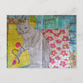 Cute Grey Kitty mixed media collage Postkarte (Vorderseite)