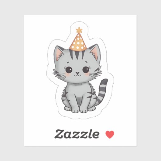 Cute Grey Tabby Kitten Birthday Party Sticker (Blatt)
