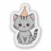 Cute Grey Tabby Kitten Birthday Party Sticker (Vorderseite)