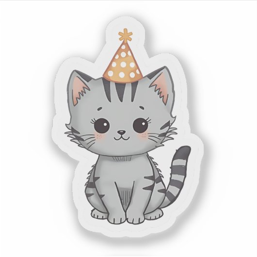 Cute Grey Tabby Kitten Birthday Party Sticker (Vorderseite)