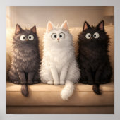 Cute Grey, White & Black Kittens Wall Art Poster (Vorne)