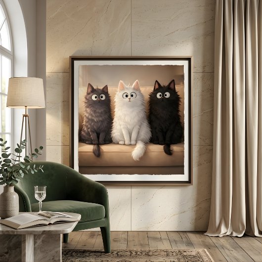 Cute Grey, White & Black Kittens Wall Art Poster