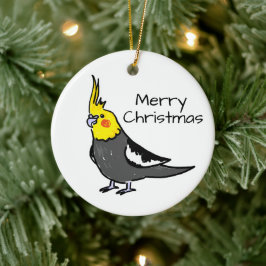 Cute Grey Yellow Cockatiel Bird  Keramik Ornament