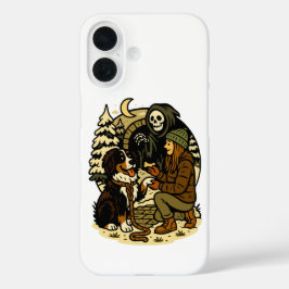 Cute Grim Reaper Girl and Dog Spooky Forest Night iPhone 16 Hülle