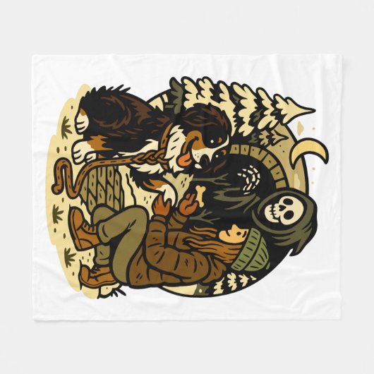 Cute Grim Reaper Girl and Dog Spooky Forest Night Fleecedecke (Vorderseite (Horizontal))