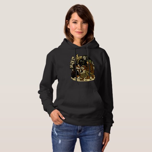 Cute Grim Reaper Girl and Dog Spooky Forest Night Hoodie (Vorne ganz)