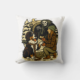 Cute Grim Reaper Girl and Dog Spooky Forest Night Kissen