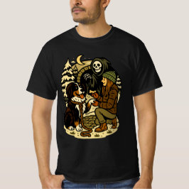 Cute Grim Reaper Girl and Dog Spooky Forest Night T-Shirt