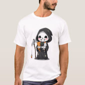 Cute Grim Reaper Holding Three Cats Cartoon T-Shirt (Vorderseite)