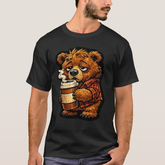Cute Grizzly Bear Coffee Lover Funny Coffee Design T-Shirt (Vorderseite)