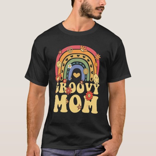 Cute Groovy Mom  Retro Groovy Rainbow T-Shirt (Vorderseite)