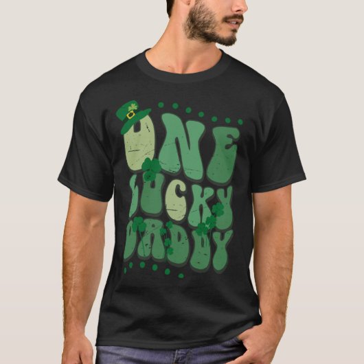 Cute Groovy One Lucky Daddy Retro St Patrick's Day T-Shirt (Vorderseite)