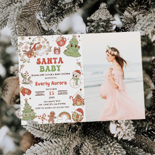 Cute Groovy Weihnachtsmann Weihnachten Baby Shower Einladung