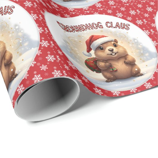 Cute Groundhog Claus Funny Groundhog Christmas Geschenkpapier (Rolleneckpunkt)