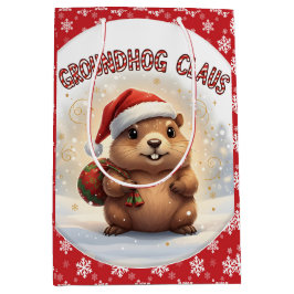 Cute Groundhog Claus Funny Groundhog Christmas Mittlere Geschenktüte