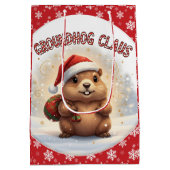 Cute Groundhog Claus Funny Groundhog Christmas Mittlere Geschenktüte (Rückseite)