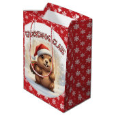Cute Groundhog Claus Funny Groundhog Christmas Mittlere Geschenktüte (Rückseite Schrägansicht)