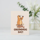 Cute Groundhog Illustration Classic Groundhog Day Postkarte (Stehend Vorderseite)
