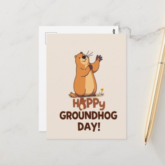 Cute Groundhog Illustration Classic Groundhog Day Postkarte (Vorderseite/Rückseite Beispiel)