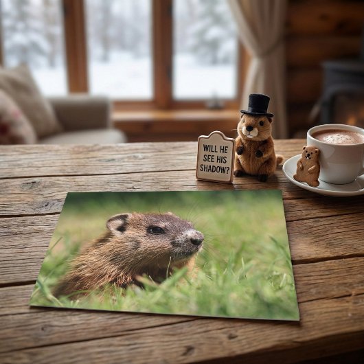 Cute Groundhog Peeking Green Grass Photo Postkarte