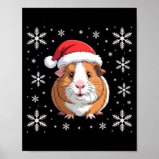 Cute Guinea G Wearing Santa Hat Christmas Premium  Poster (Vorne)