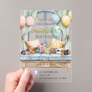Cute Guinea Pig Acrylic Birthday Party Invitation Acryleinladungen