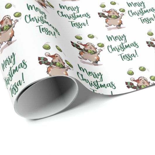 Cute Guinea Pig Merry Christmas! Add The Name Art Geschenkpapier (Rolleneckpunkt)