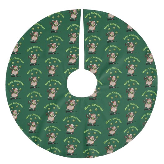 Cute Guinea Pig Merry Christmas! Juggler Pattern Polyester Weihnachtsbaumdecke (Vorderseite)