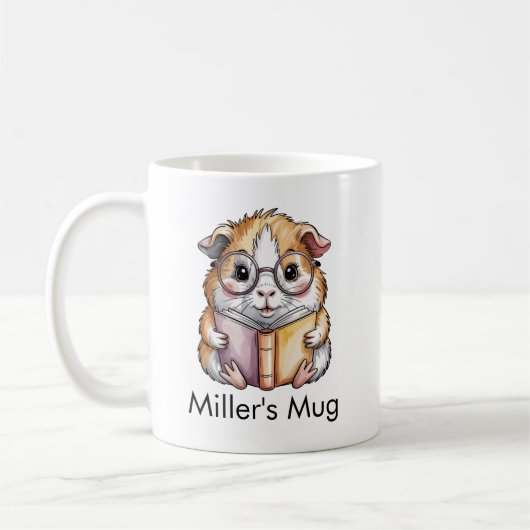 Cute Guinea Pig Reading a Book Custom Kaffeetasse (Links)