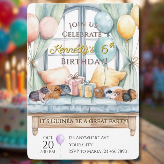 Cute Guinea Pig Watercolor Birthday Party Einladung