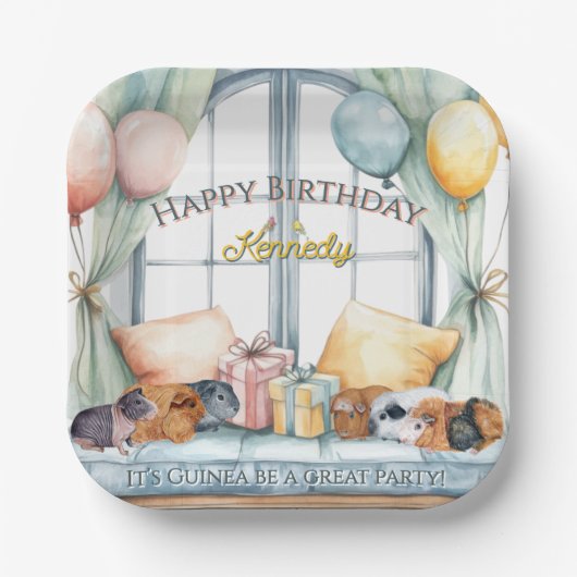 Cute Guinea Pig Watercolor Birthday Party Pappteller (Vorderseite)