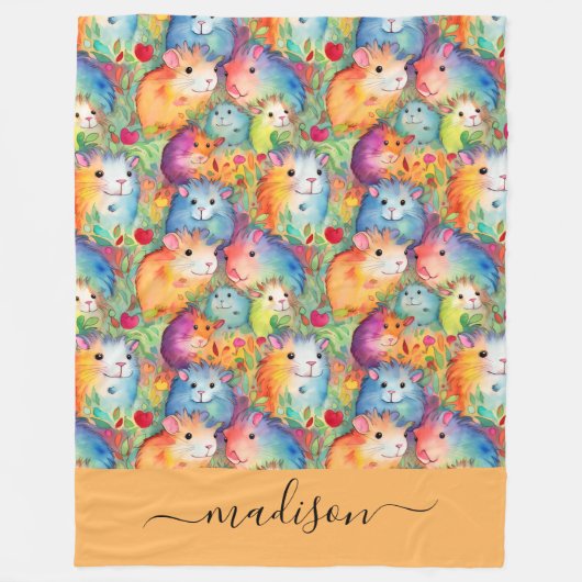 Cute guinea pigs pattern script name fleecedecke (Vorderseite)