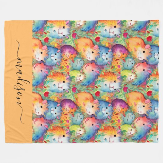 Cute guinea pigs pattern script name fleecedecke (Vorderseite (Horizontal))