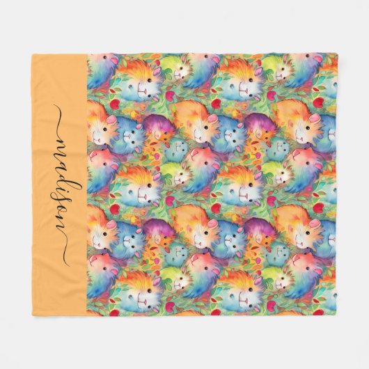 Cute guinea pigs pattern script name fleecedecke (Vorderseite (Horizontal))