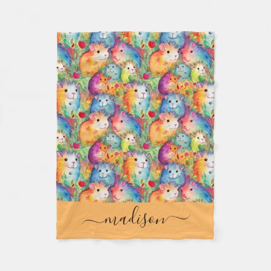 Cute guinea pigs pattern script name fleecedecke (Vorderseite)