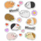 Cute Guinea Pigs with Hearts and Flowers Aufkleber (Vorderseite)