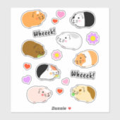 Cute Guinea Pigs with Hearts and Flowers Aufkleber (Blatt)