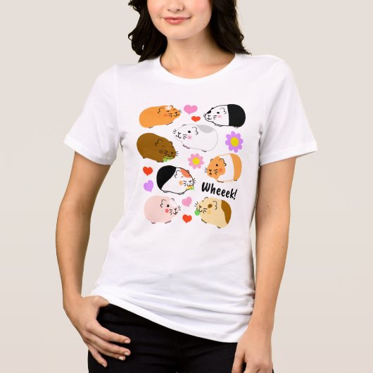 Cute Guinea Pigs with Hearts and Flowers Tri-Blend Shirt (Vorderseite)