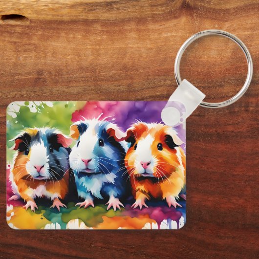 Cute guinea pigs with splashes of color, custom schlüsselanhänger (Vorderseite)
