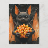 Cute Halloween Bat Cat With Candy Postkarte (Vorderseite)