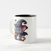 Cute Halloween Bat & Pumpkin Coffee Mug Zweifarbige Tasse (Vorderseite Links)