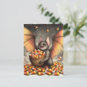 Cute Halloween Bat With Candy Postkarte (Stehend Vorderseite)